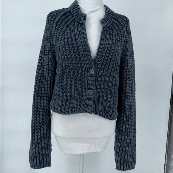 Free People women’s Charcoal Knit Sweater Sweet Nothing Cardigan Size Small - Picture 4 of 11